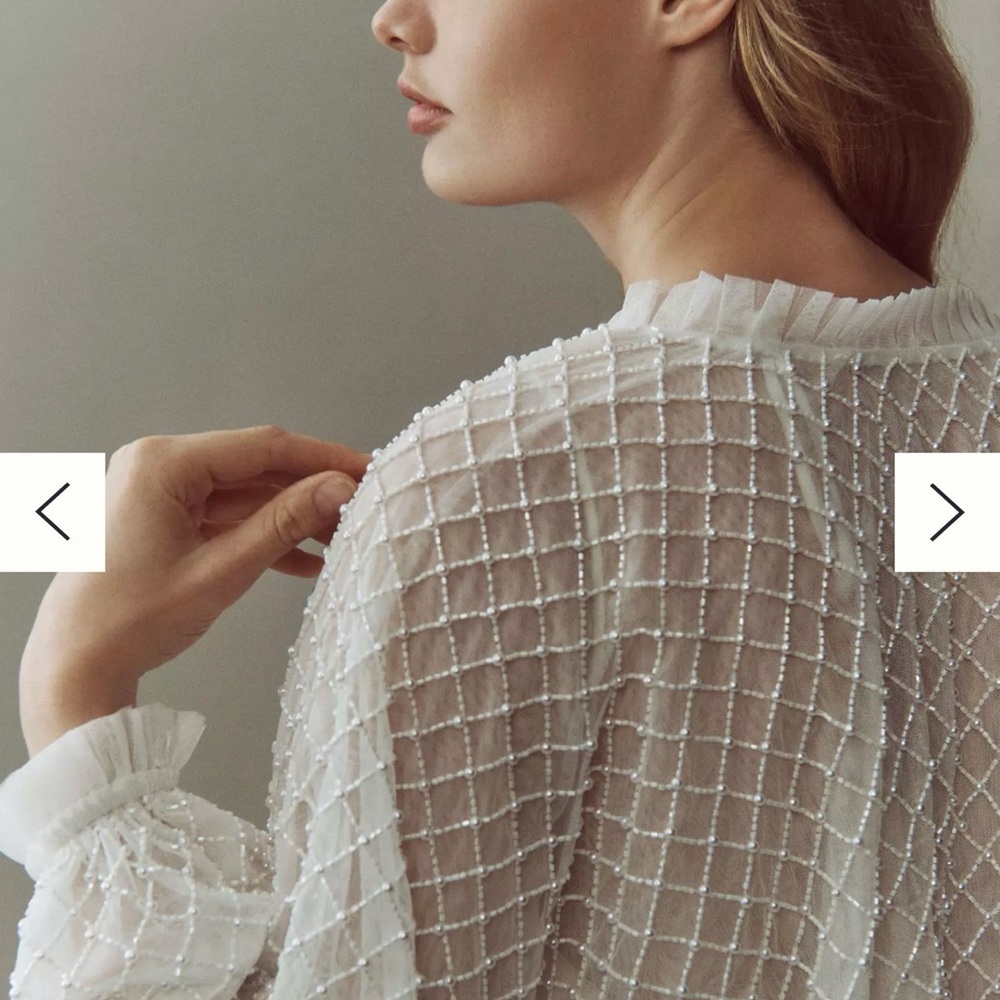 NWT BHLDN White Beaded Sheer Bolero Bridal Jacket - Picture 5 of 6